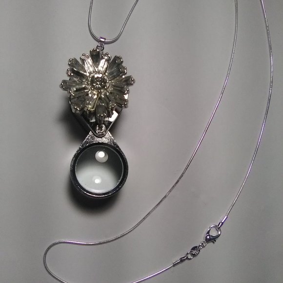 Magnifying Glass Rhinestone Cover-Up Pendant Necklace with Sterling Chain - Picture 7 of 7